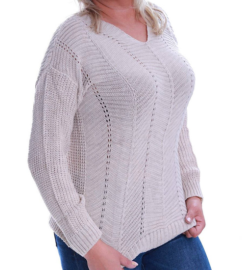 Beżowy sweterek damski z wzorkiem Size Plus /H2 A2-2 UB484 T189/