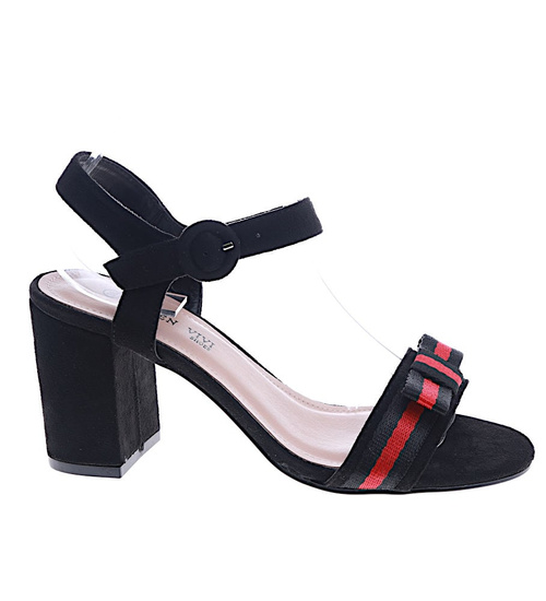 Czarne zamszowe sandały na słupku /H2 D8-3 14071 S243/