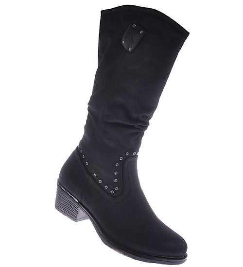 Czarne zamszowe kozaki damskie z ociepleniem /H2 10352 T293/