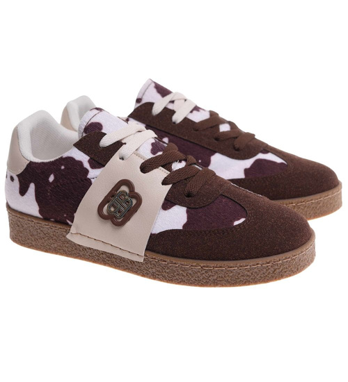 Brązowe wiązane sneakersy buty sportowe /G9-3 18024 T683