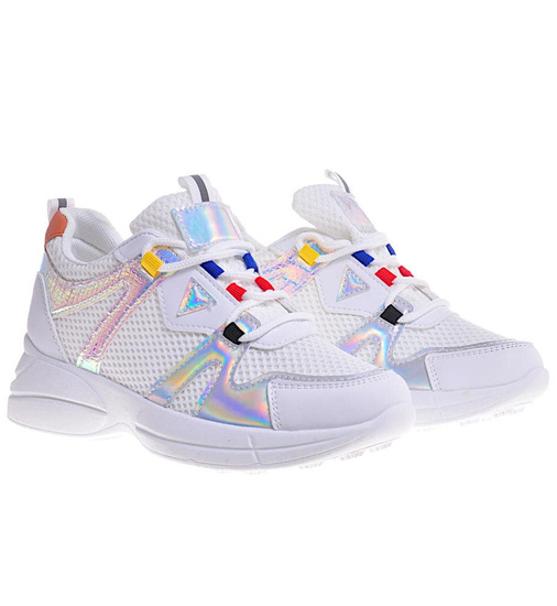 Sznurowane białe buty sportowe damskie /C3-2 10685 W297/