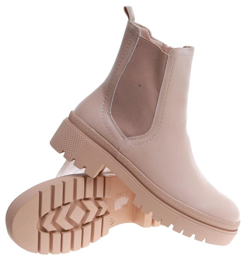 Beżowe botki sztyblety na płaskim obcasie /A4-2 16860 G347/