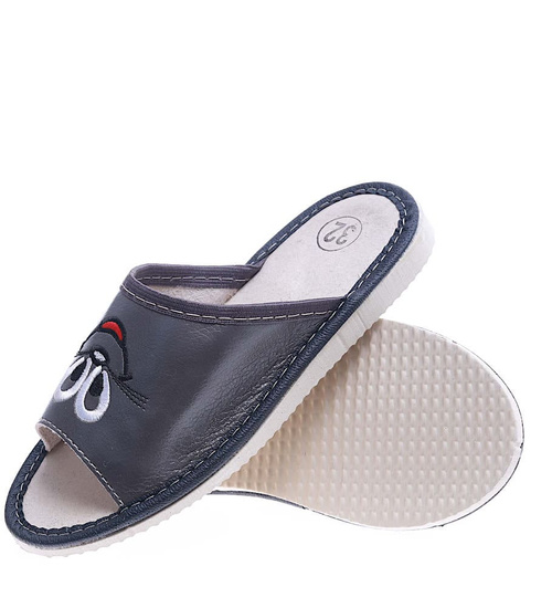 Skórzane dziecięce wsuwane klapki Szare /G9-1 8207 S182/