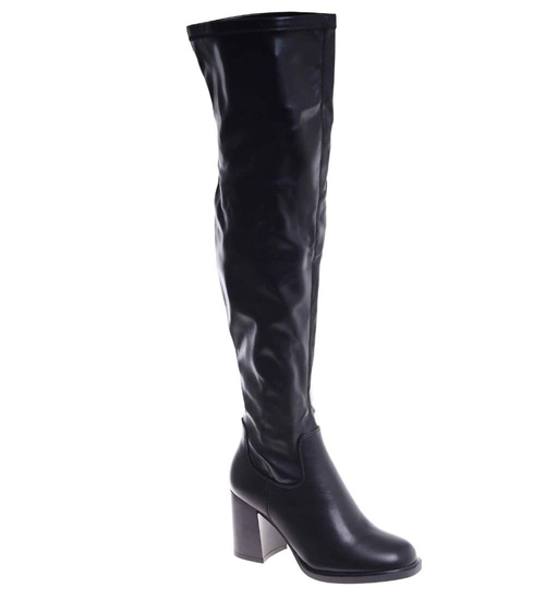 Czarne kozaki muszkieterki na obcasie /A5-2 18291 T585/