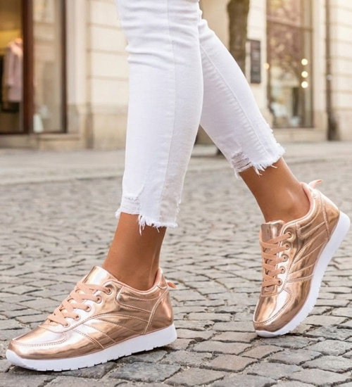 Lekkie złote sportowe buty damskie /F7-1 12929 T292/