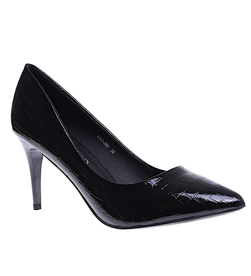 Czarne klasyczne szpilki damskie ze szpicem /F9-2 15207 T293/