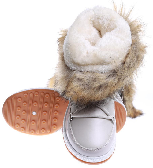 Grubo ocieplane beżowe śniegowce damskie na z futerkiem /E1-3 15399 T434/