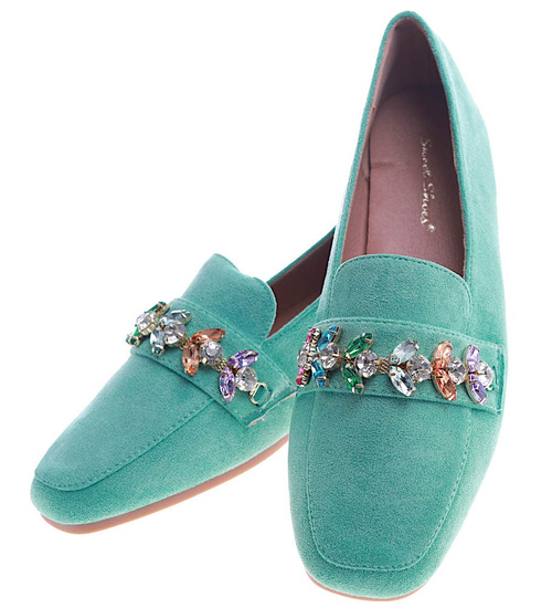 Zielone balerinki lordsy z kamieniami /A2-2 13521A T463/