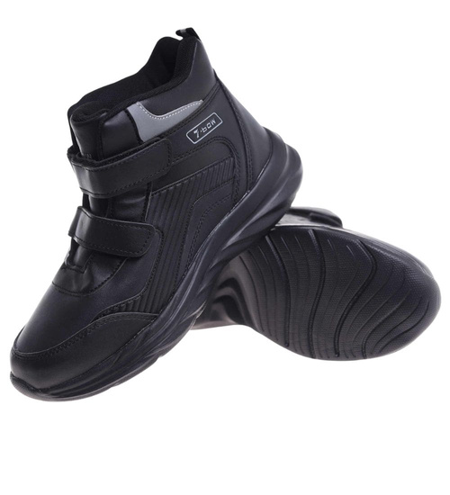 Ocieplane półbuty na rzepy Czarno białe /G5-2 18364 T285/