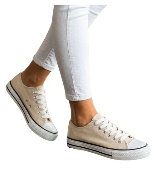 Klasyczne trampki damskie z niską cholewką beżowe /C1-2 18672 G185/