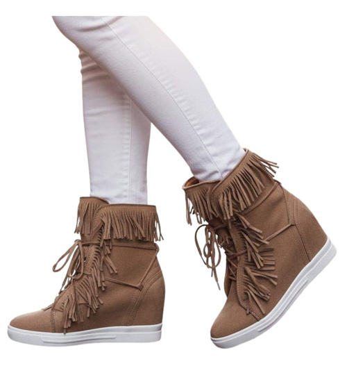 Brązowe trampki damskie na ukrytym koturnie /G12-3 18482 T292/