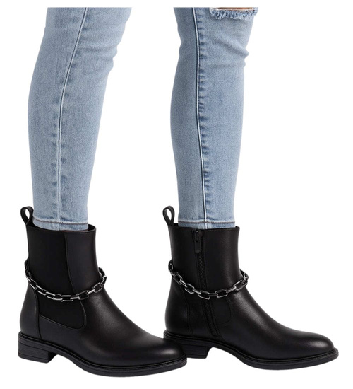 Kobiece czarne botki na niskim obcasie /A1-3 15248 T386/