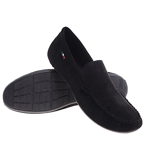 Czarne półbuty męskie zamszowe mokasyny /F6-2 16772 S395/