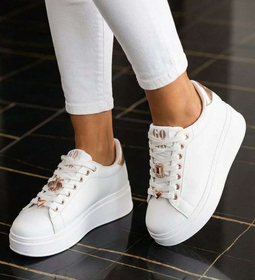 Białe sznurowane damskie trampki na platformie /B5-3 16211  T535/