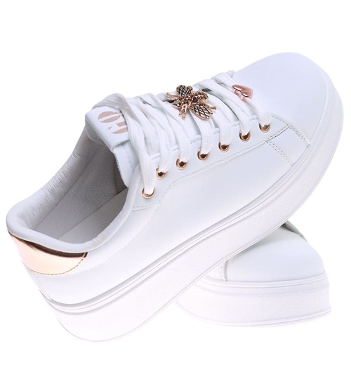 Białe sznurowane damskie trampki na platformie /B5-3 16211  T535/