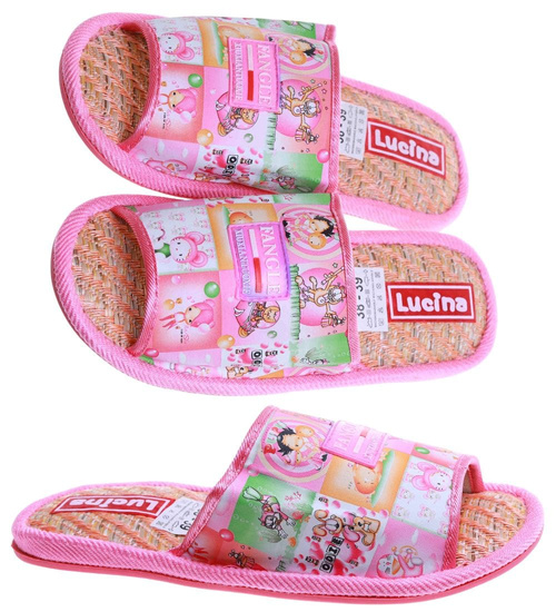 Różowe materiałowe kapcie damskie /E10-1 17594 T2-5/