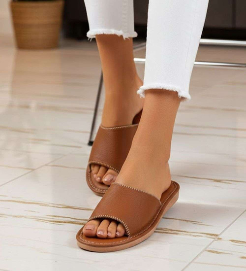 Brązowe klapki z naturalnej skóry Premium /G7-1 11322 S232/