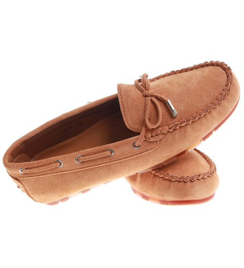 Karmelowe zamszowe półbuty mokasyny /E1-2 17540 W132/