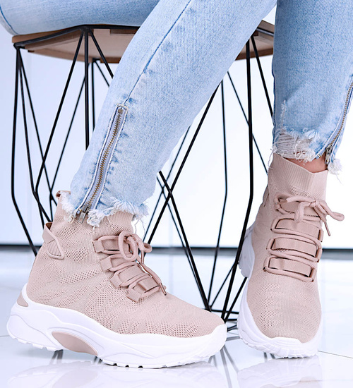 Wysokie wsuwane trampki damskie na platformie Khaki  //E8-1 15682 T184/