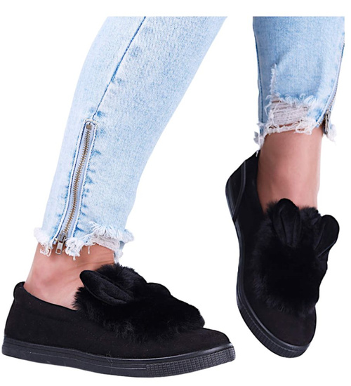 Wsuwane czarne zamszowe trampki z uszami slip on /E1-2 15624 T037/