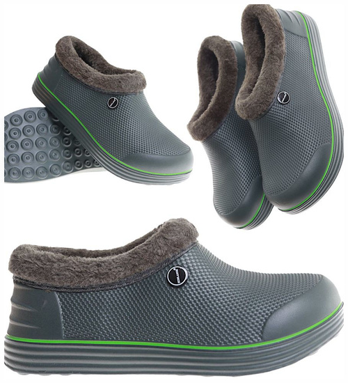 Zielone męskie kalosze piankowe z futerkiem /H2 17074  T291/