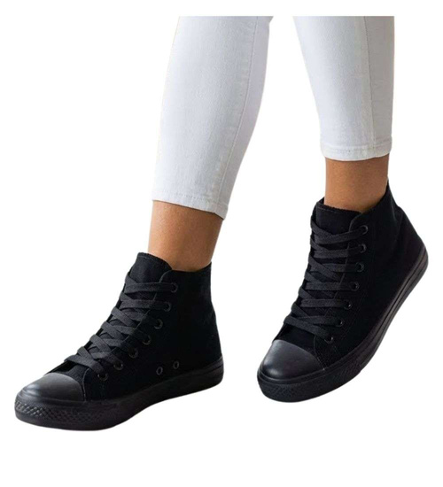 Klasyczne czarne trampki damskie z wysoką cholewką /H2 16707 G9-84/