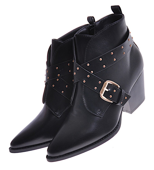 Czarne botki damskie na obcasie /D7-3 10590 T277/