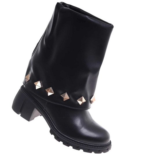 Czarne wysokie botki damskie na klocku /J6-4 18598 T177/