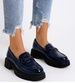 Granatowe półbuty loafersy na platformie /G1-3 15445 T284/