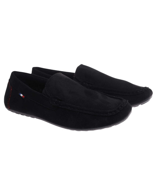 Czarne wsuwane mokasyny półbuty /B1-2 18027 T386 +H2/