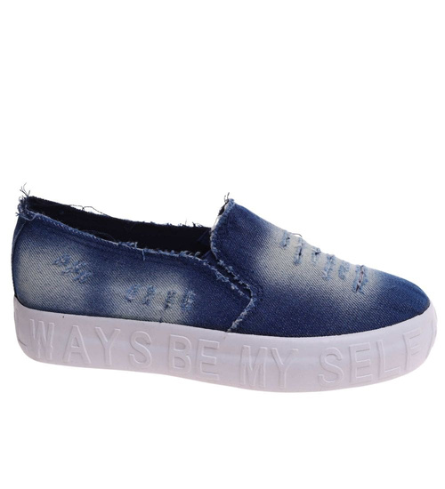 Wsuwane niebieskie trampki na platformie /G8-3 18080 T18-5//