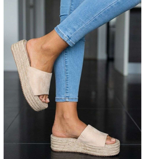 Beżowe klapki na espadryle na platformie /G7-3 17933 G287/