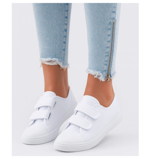 Białe damskie trampki z tkaniny na rzepy /D2-3 15804 T154/