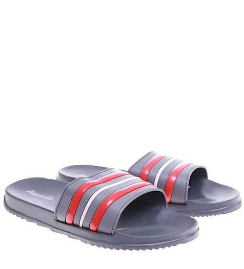 Basenowo plażowe klapki męskie Szaro czerwone /E6-1 15839 T131/