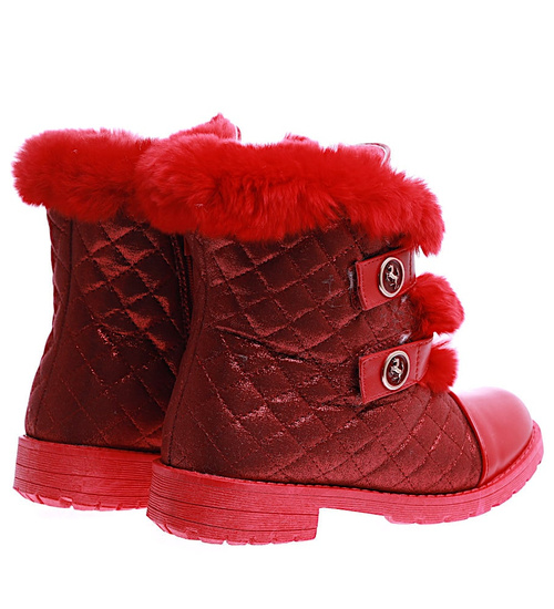 Czerwone dziewczęce pikowane botki ocieplane trapery /E10-2 15343 T346/