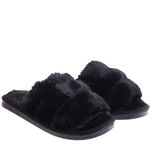 Pluszowe czarne kapcie dziewczęce /G11-1 17159 G8-6/