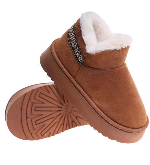 Krótkie kozaki śniegowce karmelowe ocieplane /D3-1 18420 T266/