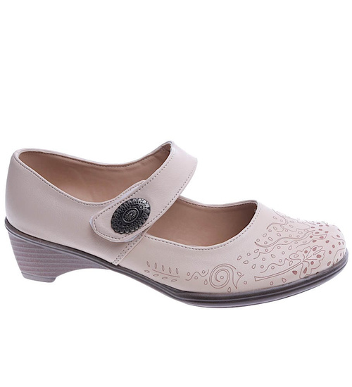 Beżowe czółenka na niskim obcasie /A5-2 13806 T144/