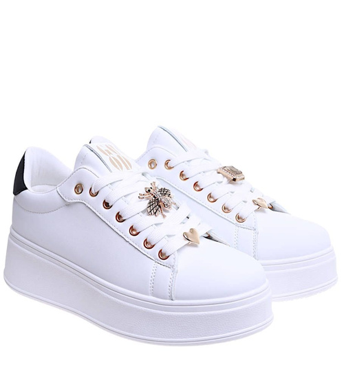 Białe wiązane damskie trampki na platformie /C4-1 15938 T535/