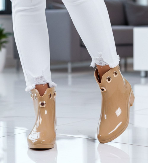 Beżowe kalosze damskie z krótką cholewką /F5-1 12404 S289/