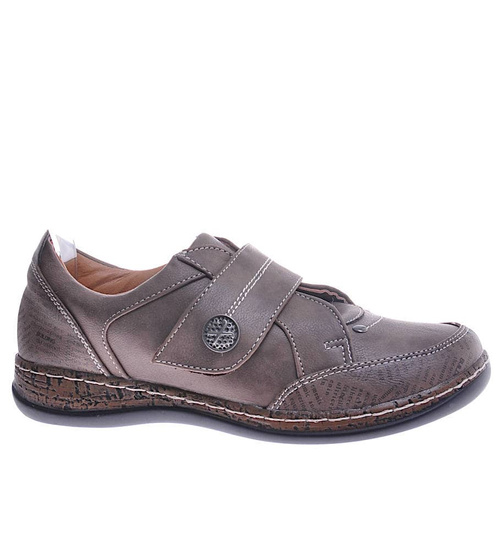 Brązowe półbuty damskie na rzep /A5-2  11198 T230/