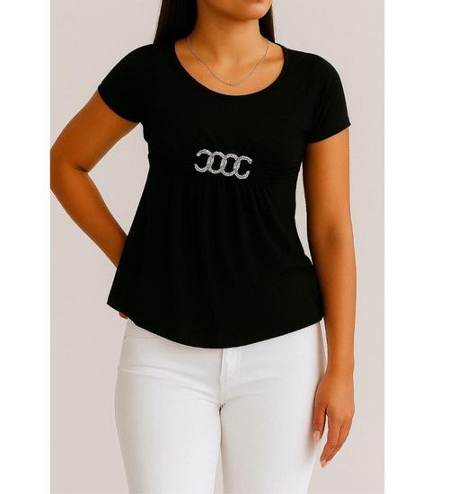 Czarna koszulka bluzka damska z ozdobą /H2-K40 UB937 S0/