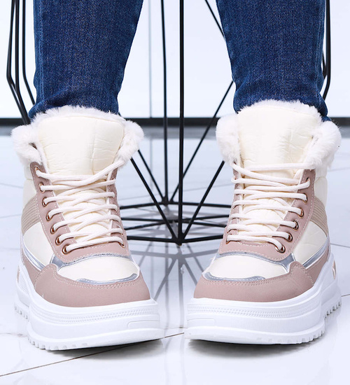 Zimowe beżowe trampki śniegowce na platformie / G6-3 15307 T783/