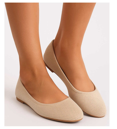 Beżowe ażurowe baleriny damskie /F9-3 17778 182/