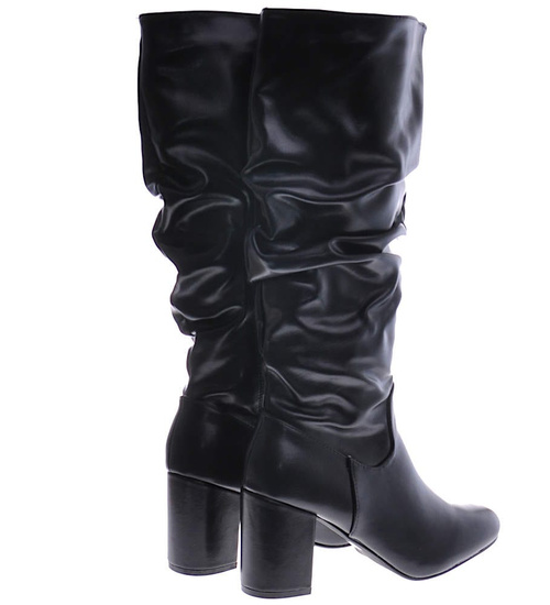 Klasyczne czarne kozaki na obcasie /B5-1 12851 T385/