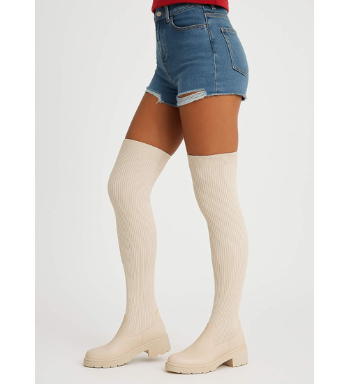 Wysokie kozaki lekko ocieplane elastyczne Beżowe /G4-1 18072 T380/