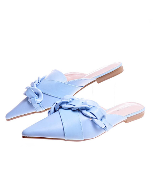 Niebieskie  damskie klapki z łańcuszkiem /G7-3 11780 T390