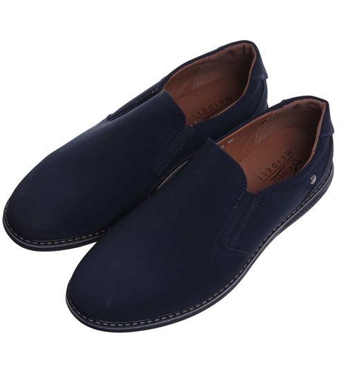 Wsuwane męskie półbuty mokasyny Granatowe /E7-2 18142 T555/