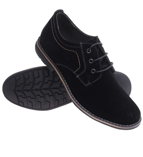 Półbuty męskie Czarne wiązane buty z zamszu /E4-1 17771 S383/