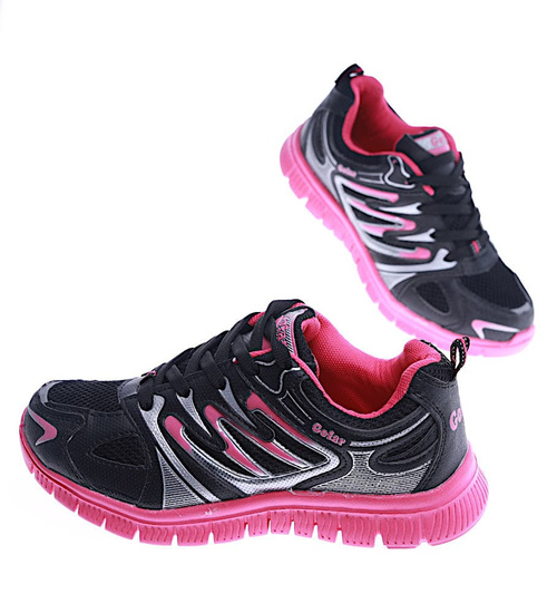 Lekkie sportowe buty damskie czarno różowe /A4-3 13746 S203/